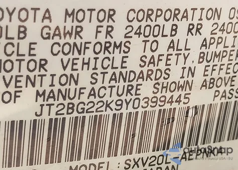 2000 Toyota Camry Le z USA, uszkodzony, nr VIN JT2BG22K9Y0399445